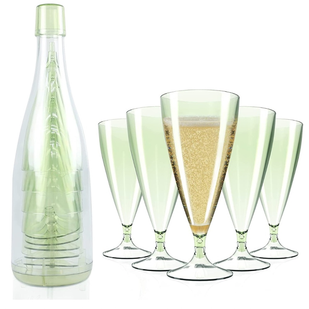 NEW 5 Stemless plastic champagne flutes Shatterproof, Reusable, BPA-Free Green